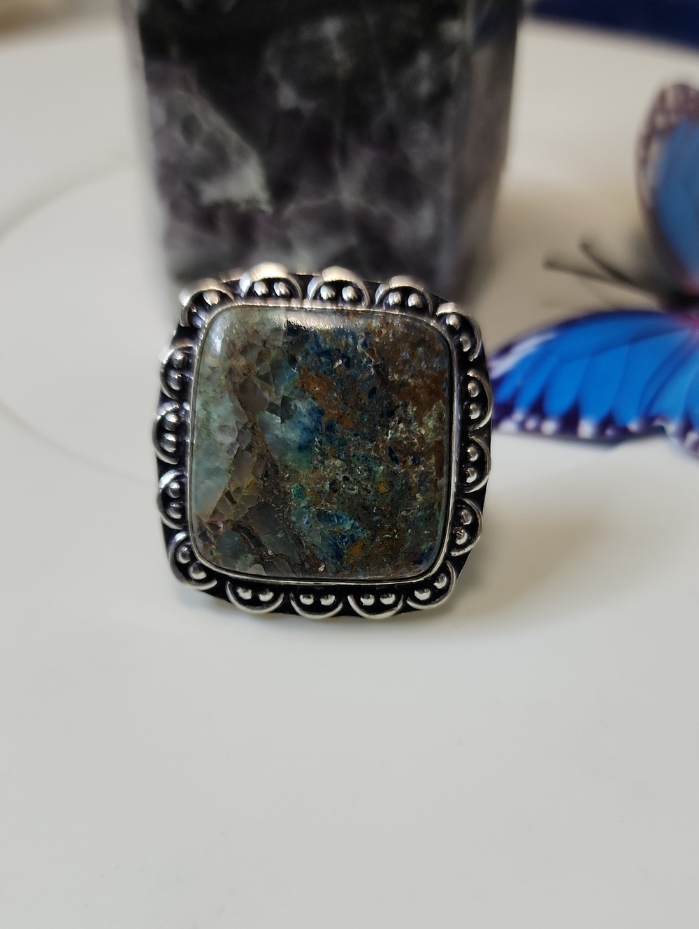 Blue-Green Gemstone Statement Ring